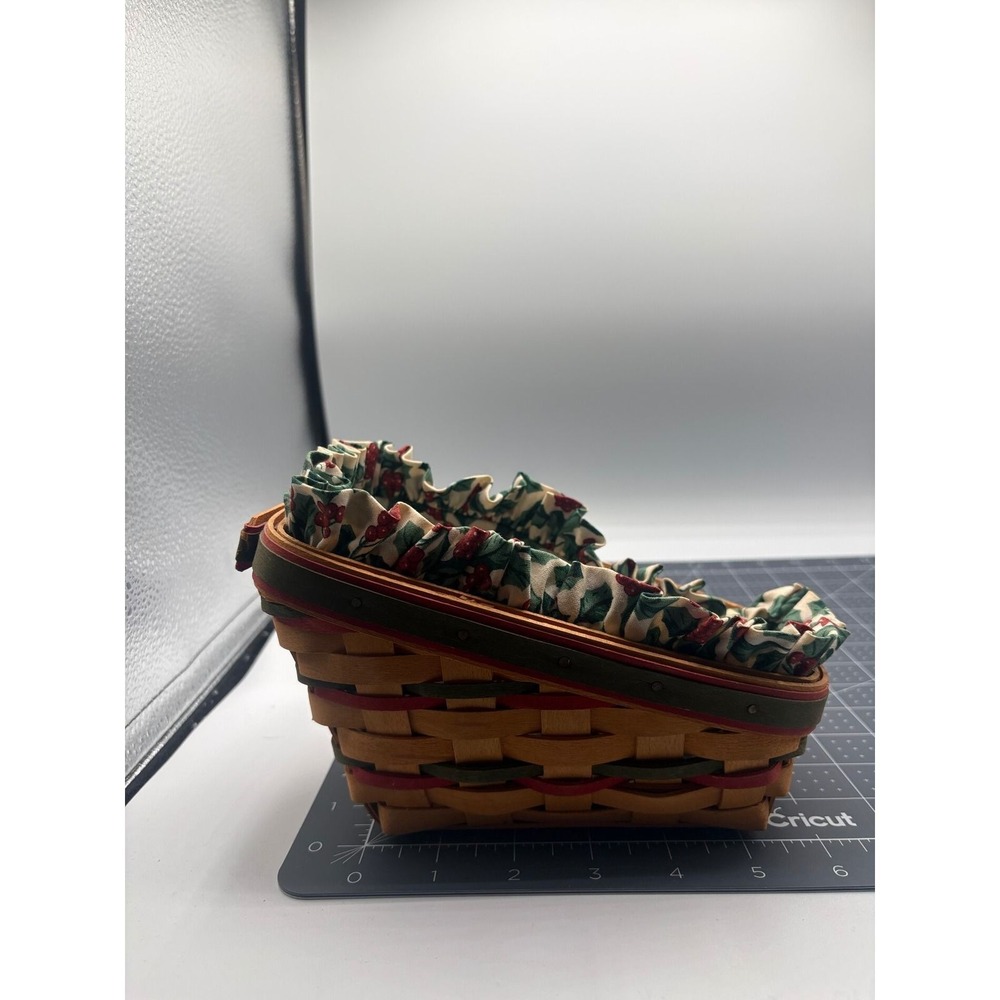 Longaberger 1999 Small Slanted Basket with Holly Liner and Plastic Protector